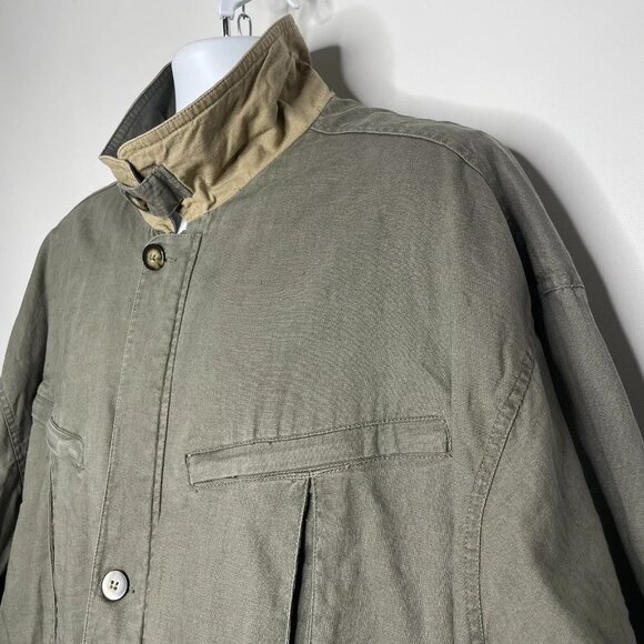 Vintage 90s JL Colebrook Olive Green Khaki Linen Field Jacket Chore Coat - Picture 6 of 9